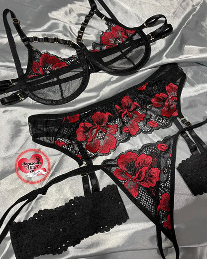 Conjunto ligueros Seducción Floral