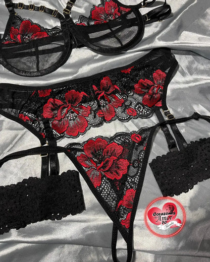 Conjunto ligueros Seducción Floral