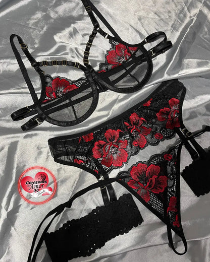 Conjunto ligueros Seducción Floral