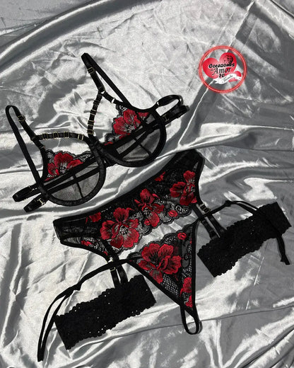 Conjunto ligueros Seducción Floral