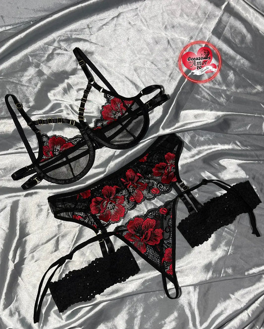 Conjunto ligueros Seducción Floral