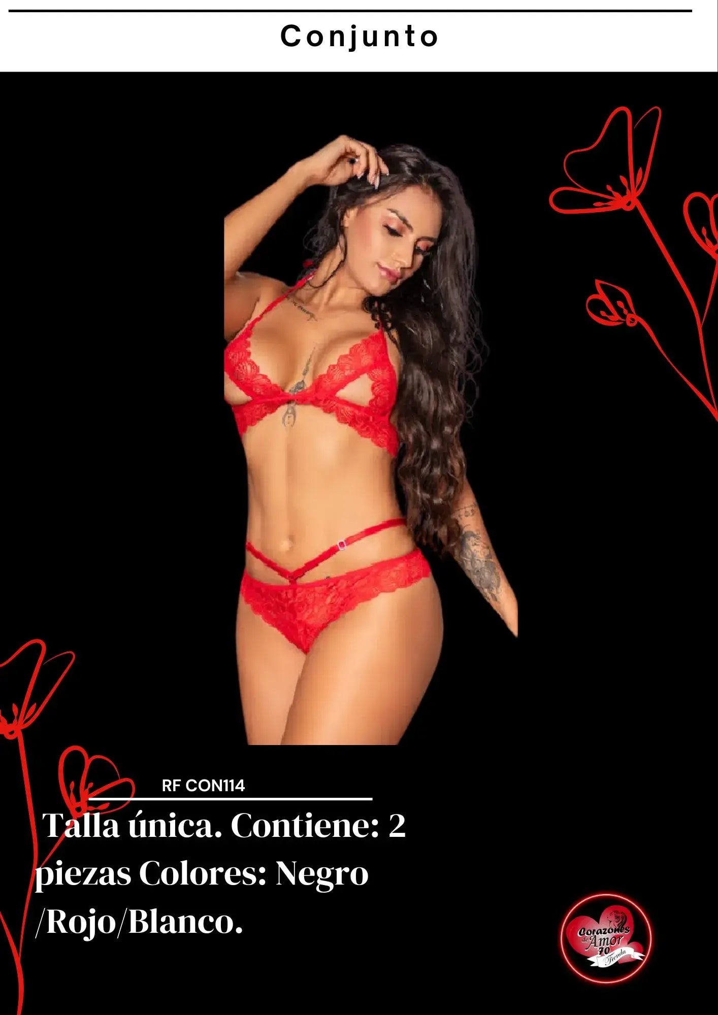 Conjunto en tela encaje de 2 piezas rojo