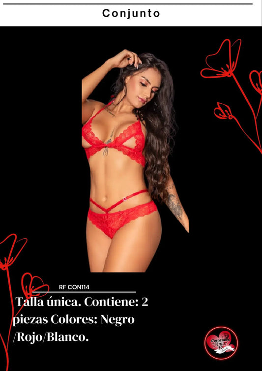 Conjunto en tela encaje de 2 piezas rojo