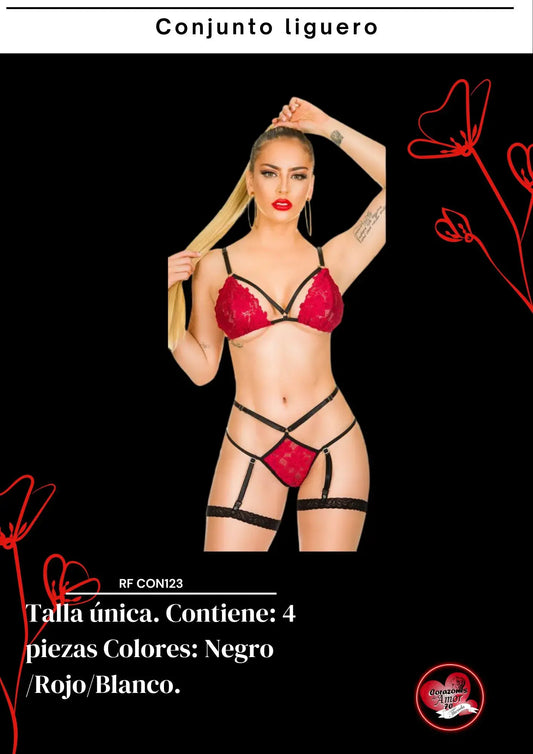 Conjunto en tela encaje vinotinto referencia con123